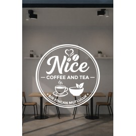 Kişiye Özel Kafe Logo Sticker - Kafe Dekorasyonu - İşletme Logosu Sticker - Kafe Vitrin & Duvar Çıkartması