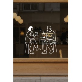 Kafede Oturan Çift Vitrin Sticker – Kafe Vitrin & Duvar Çıkartması – Kafe Vitrin Dekorasyonu