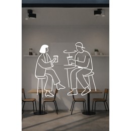 Kafede Oturan Çift Vitrin Sticker – Kafe Vitrin & Duvar Çıkartması – Kafe Vitrin Dekorasyonu