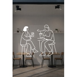 Kafede Oturan Çift Vitrin Sticker – Kafe Vitrin & Duvar Çıkartması – Kafe Vitrin Dekorasyonu