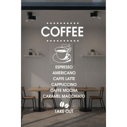 Kafe ve Restoranlara Özel Coffee Yazısı Cam Vitrin Sticker – Modern Kahve Menü Cam Yazısı – Take Away Vinil Dekor