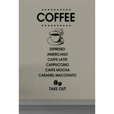 Kafe ve Restoranlara Özel Coffee Yazısı Cam Vitrin Sticker – Modern Kahve Menü Cam Yazısı – Take Away Vinil Dekor