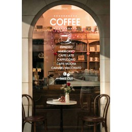 Kafe ve Restoranlara Özel Coffee Yazısı Cam Vitrin Sticker – Modern Kahve Menü Cam Yazısı – Take Away Vinil Dekor