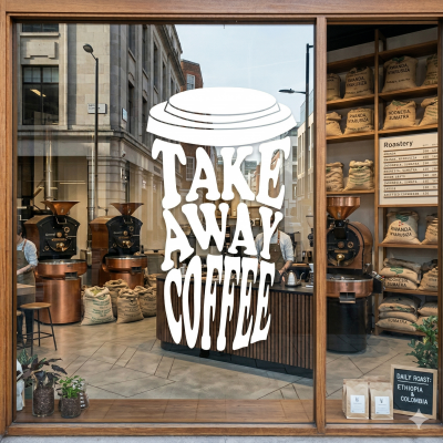 Take Away Coffee Cam Sticker – Kafe & Restoran Vitrin Yazısı – Paket Servis Cam Dekoru