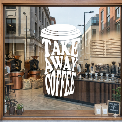 Take Away Coffee Cam Sticker – Kafe & Restoran Vitrin Yazısı – Paket Servis Cam Dekoru