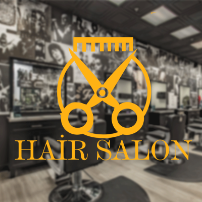 Berberlere ve Kuaförlere Özel Daire İçinde Makas Hair Salon Sticker Yapıştırma