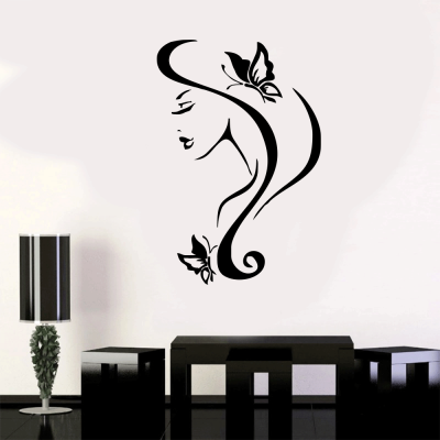 Kişiye Berberlere Özel KAdın Ve Kelebek Silüeti Sticker Yapıştırma