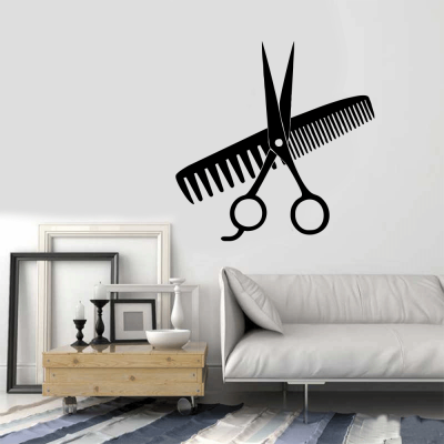 Kişiye Berberlere Özel Makas Ve Tarak Sticker Yapıştırma