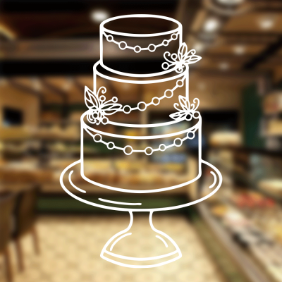  Fırın Ve Pastanelere Özel Çiçekli Düğün Pastası Sticker Yapıştırma