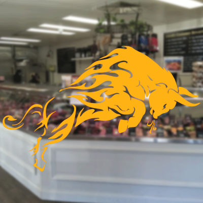 Kasap Ve Steak Houselara Özel Kızgın Boğa Sticker Yapıştırma