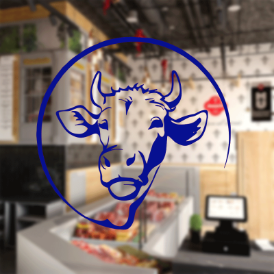 Kasap Ve Steak Houselara Özel Yarım Daire İçindeki İnek Sticker Yapıştırma