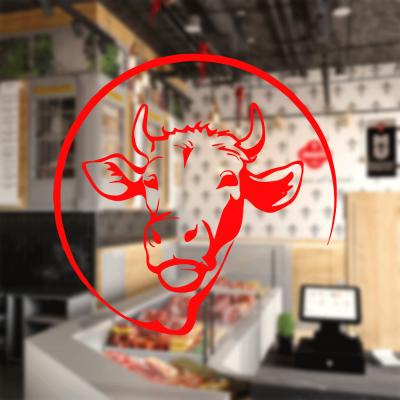 Kasap Ve Steak Houselara Özel Yarım Daire İçindeki İnek Sticker Yapıştırma