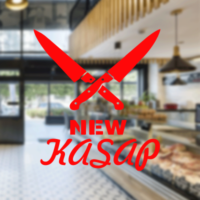  Kasap Ve Steak Houselara Özel Çift Bıcak İsimli Sticker Yapıştırma