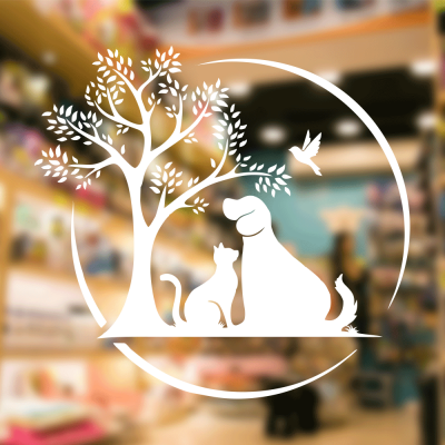  Petshop Ve Veterinerlere Özel Ağaç Altındaki Hayvanlar Sticker Yapıştırma