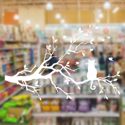 Petshop Ve Veterinerlere Özel Daldaki Kedi Sticker Yapıştırma