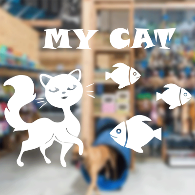 Petshop Ve Veterinerlere Özel Kedi Ve Balıklar Sticker Yapıştırma