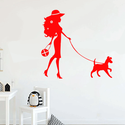  Petshop Ve Veterinerlere Özel Köpek Gezdiren Kadın Sticker Yapıştırma