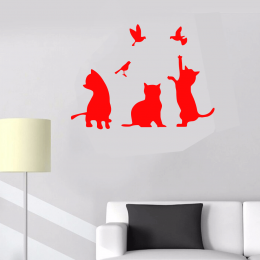 Petshop Ve Veterinerlere Özel Kuşlarla Oynayan Kediler Sticker Yapıştırma