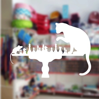 Petshop Ve Veterinerlere Özel Satranç Oynayan Kedi Ve Fare Sticker Yapıştırma Petshop Ve Veterinerlere Özel Satranç Oynayan Kedi Ve Fare Sticker Yapıştırma