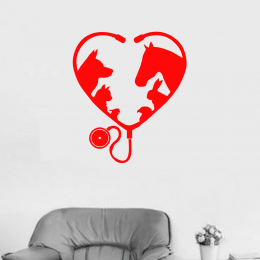 Petshop Ve Veterinerlere Özel Stetoskop İçindeki Hayvanlar Sticker Yapıştırma