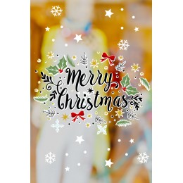 Yeni Yıla Özel Merry Christmas Yazısı Yapraklar ve Kar Tanesi Ev Vitrin Yılbaşı Sticker Stickerları