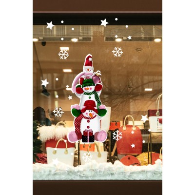 Hediye Paketli Sevimli Kardan Adamlar Yılbaşı Süslemeleri ve Kar Tanesi Ev Vitrin Yılbaşı Sticker Stickerları