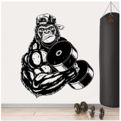 Gorilla Güçlü Vücut Yazısı Spor Salonu Duvar Stickerı