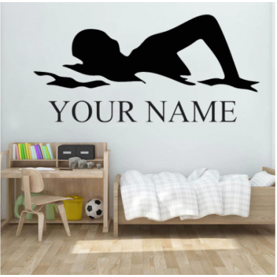 Yüzen Genç Your Name Yazısı Spor Salonu Duvar Stickerı