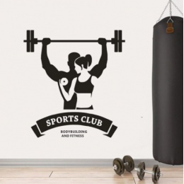 Sports Club Kadın ve Erkek Yazısı Spor Salonu Duvar Stickerı