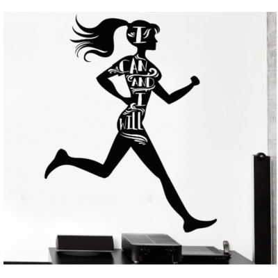 Koşucu Kadın Yazısı Spor Salonu Duvar Stickerı