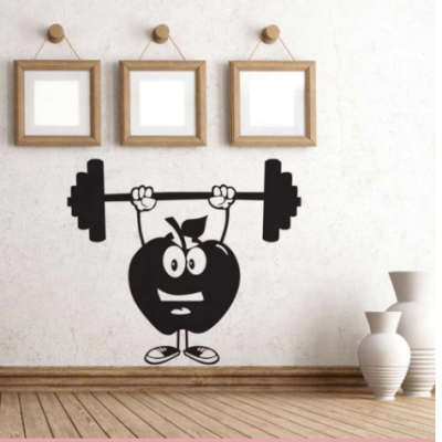 Elma Karikatürlü Halter Yazısı Spor Salonu Duvar Stickerı