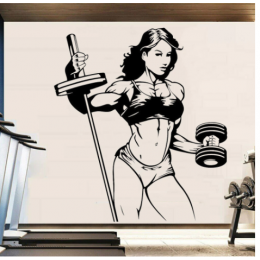 Spor Salonlarına Özel Sporcu Kadın  Duvar Yazısı Cam Vitrin Sticker Yapıştırma