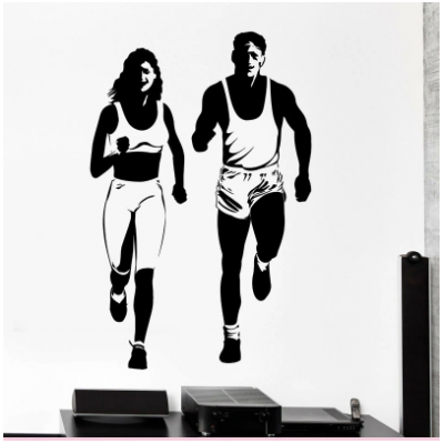 Spor Salonlarına Özel Erkek ve Kadın Koşucu Duvar Yazısı Cam Vitrin Sticker Yapıştırma