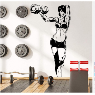Spor Salonlarına Özel Kaslı Kadın Halterci Duvar Yazısı Cam Vitrin Sticker Yapıştırma