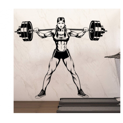 Spor Salonlarına Özel Kaslı Kadın Halterci Duvar Yazısı Cam Vitrin Sticker Yapıştırma