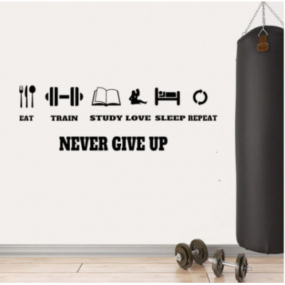 Spor Salonlarına Özel Never Give Up  Duvar Yazısı Cam Vitrin Sticker Yapıştırma