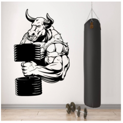 Spor Salonlarına Özel Kızgın Boğa Dambıl Yazısı Cam Vitrin Sticker Yapıştırma