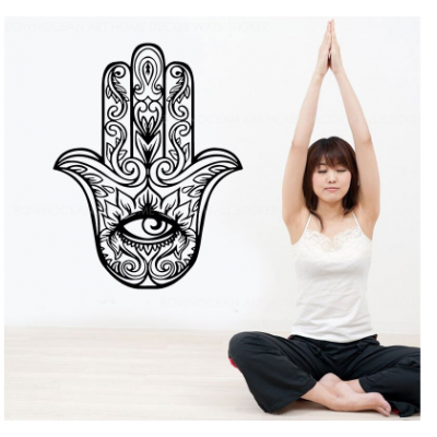 Spor Salonlarına Özel Hamsa El Deseni Yazısı Cam Vitrin Sticker Yapıştırma
