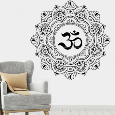 Spor Salonlarına Özel Yoga Mandala Lotus Çiçeği Yazısı Cam Vitrin Sticker Yapıştırma