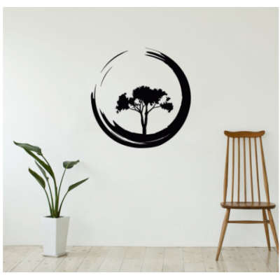 Spor Salonlarına Özel Daire Hayat Ağacı Yazısı Cam Vitrin Sticker Yapıştırma