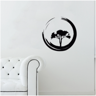 Spor Salonlarına Özel Daire Hayat Ağacı Yazısı Cam Vitrin Sticker Yapıştırma