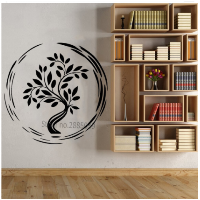 Spor Salonlarına Özel Daire Yoga Ağacı Yazısı Cam Vitrin Sticker Yapıştırma