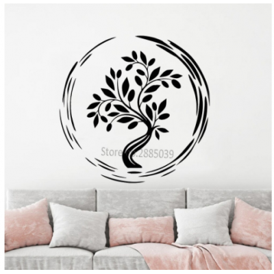 Spor Salonlarına Özel Daire Yoga Ağacı Yazısı Cam Vitrin Sticker Yapıştırma