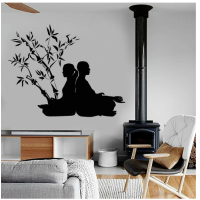 Spor Salonlarına Özel Bambu Yoga Meditasyon Yazısı Cam Vitrin Sticker Yapıştırma