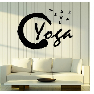Spor Salonlarına Özel Daire Yoga Yazısı Cam Vitrin Sticker Yapıştırma