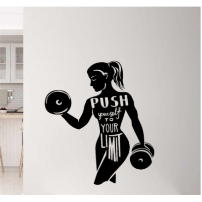 Dambıl Kaldıran Kadın Yazısı Spor Salonu Duvar Stickerı
