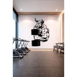 Kaslı Boğa Ağırlık Tasarımı Spor Salonu Duvar Sticker - Güç ve Performans Temalı Duvar Dekoru