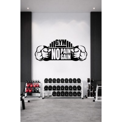 No Pain No Gain Yazılı Fitness Motivasyon Dekoru - Spor Salonu Sticker