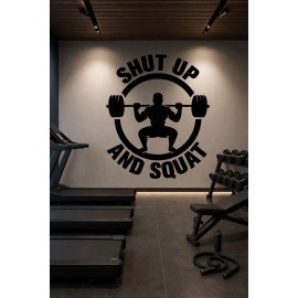 Spor Salonu Duvar Sticker – Shut Up and Squat Fitness Motivasyon Yazısı - Duvar Çıkartması