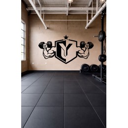 Spor Salonu Duvar Sticker – Fitness Logo & Dumbbell Güç Dekoru - Gym Dekor Sticker
